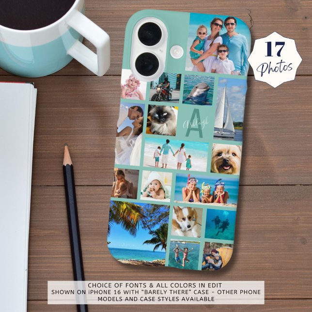 Monografischer Name des Foto Collage 17 Fotos Minz iPhone 16 Hülle (Von Creator hochgeladen)