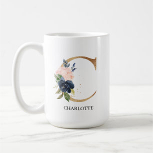 Monografischer Navy Blush Floral Letter "C" Person Kaffeetasse