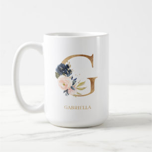 Monografischer Navy Blush Floral Letter "G" Person Kaffeetasse