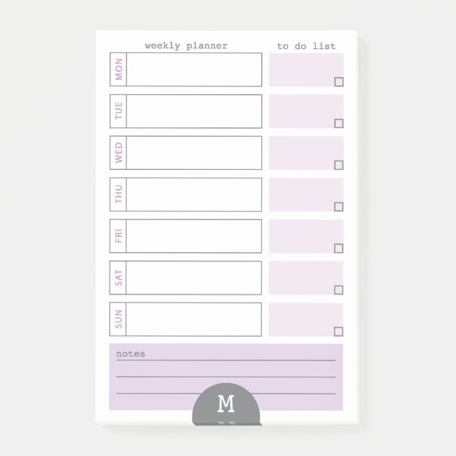 Monografischer Weekly-Planer Lilac Post - Anmerkun Post-it Klebezettel (Vorderseite)