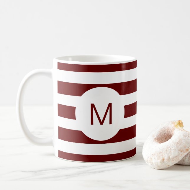 Monografisches Bugundy Striped (oder benutzerdefin Kaffeetasse (Mit Donut)
