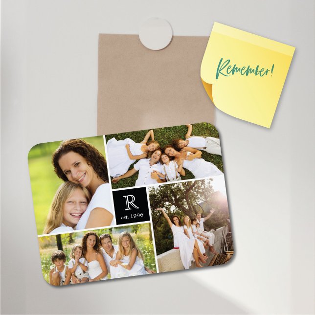 Monografisches Foto Collage Magnet der modernen Sq (Modern Block Wedding Monogram 4 Photo Collage Flexible Magnet @ fat_fa_tin)