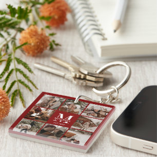 Monografisches Geschenk für die moderne Burgundy-F Schlüsselanhänger