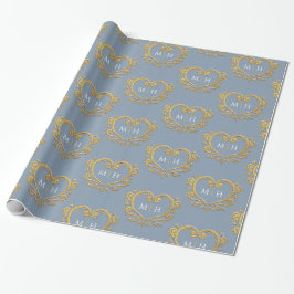 Monografisches Gold des Herzens auf staubiger blau Geschenkpapier