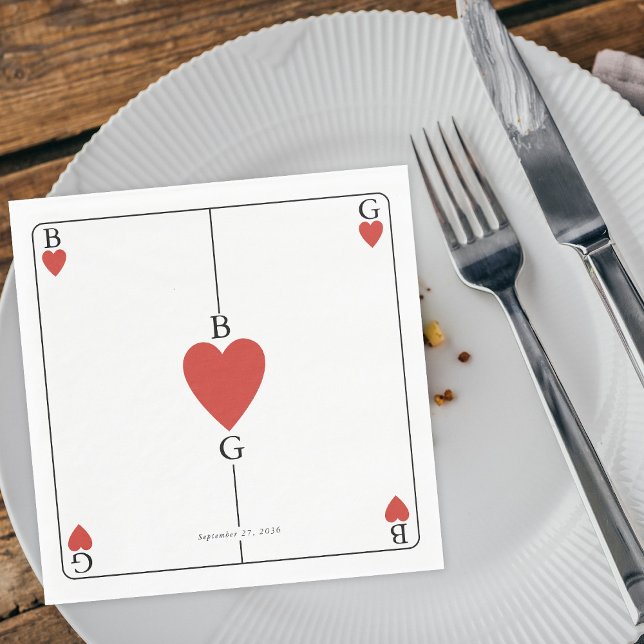 Monografisches Herz beim Kartenspielen Serviette (Monogram Hearts Playing Card Wedding Napkins)