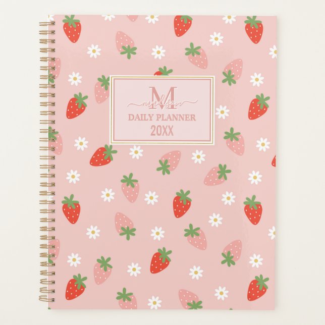 Monografisches Monogramm süße Rosa und rote Erdbee Planer (Vorderseite)