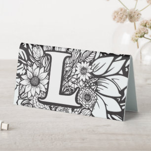 Monografisches Schwarz-Weiß-Floral-Monogramm "L"-S Tischaufsteller