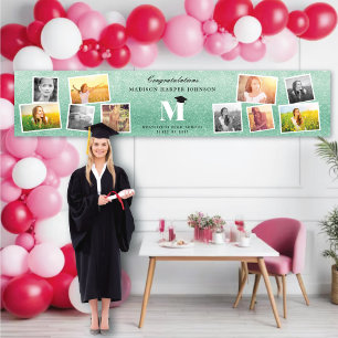 Monogram 10 Foto Graduation Party für grünen Glitz Banner