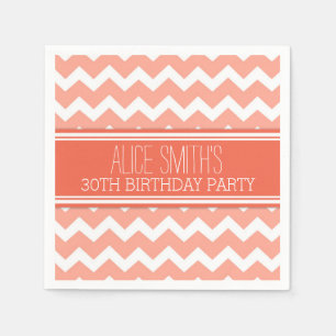 Monogram 30. Geburtstag Napkin Coral Zickzack Serviette