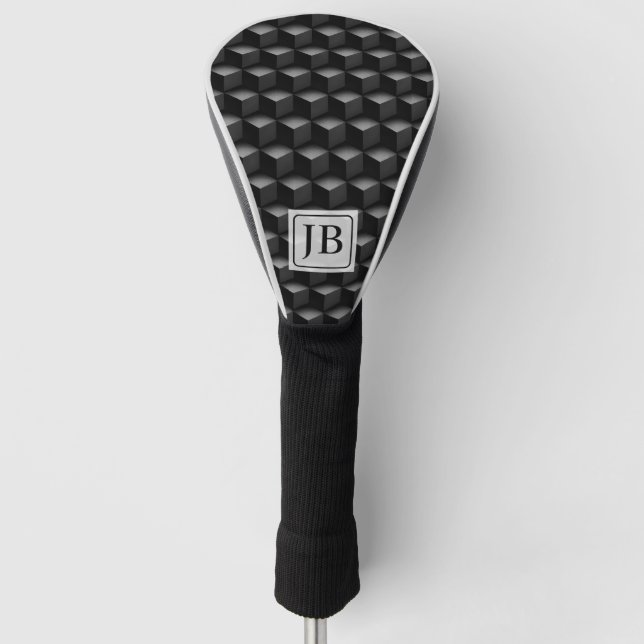Monogram, 3D Black Geometric Pattern, Modern Golf Headcover (Vorderseite)