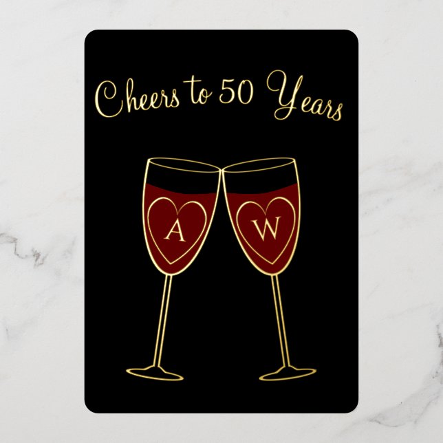 Monogram, 50-jähriges Jubiläum Weinbrille Cheers G Folieneinladung (Vorderseite)