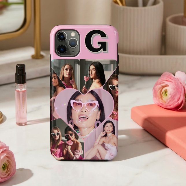 Monogram 6-Foto Collage Aquamarin iPhone Case (Monogram 6-Photo Collage Teal iPhone Case
)