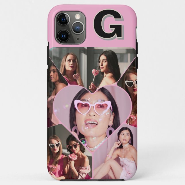 Monogram 6-Foto Collage Aquamarin iPhone Case (Rückseite)