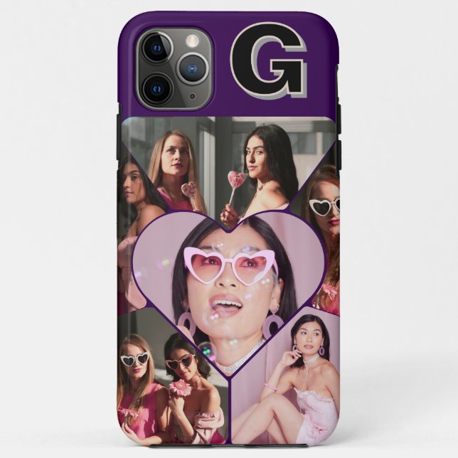 Monogram 6-Foto Collage Aquamarin iPhone Case (Rückseite)