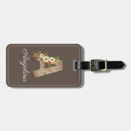 Monogram A braune Holzbuchstaben Blume Gepäckmarke Gepäckanhänger