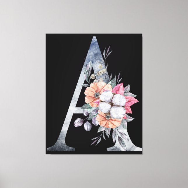 Monogram A Floral Blues Leinwanddruck (Vorderseite)