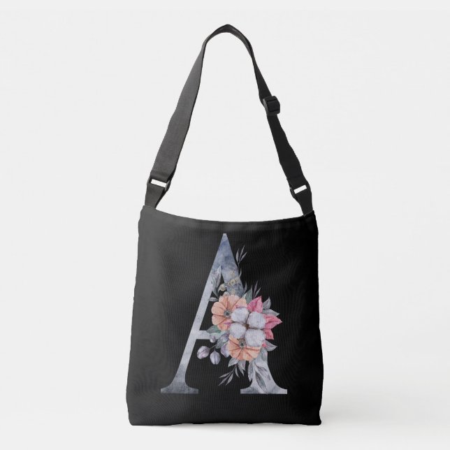 Monogram A Floral Blues Tragetaschen Mit Langen Trägern (Vorderseite)