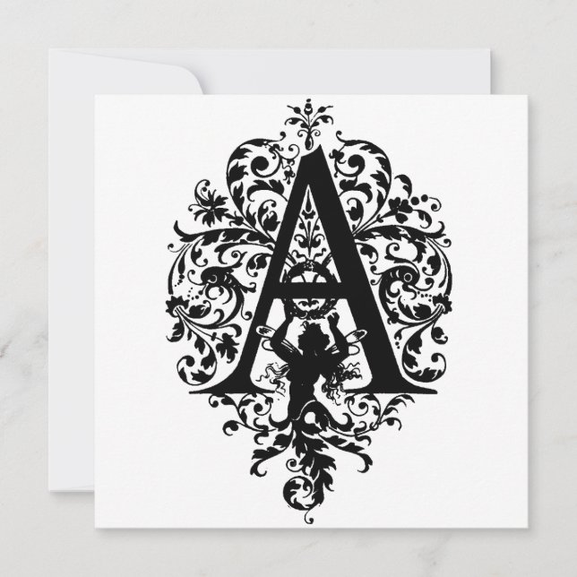 Monogram A Initial Black and White Floral Pattern (Vorderseite)