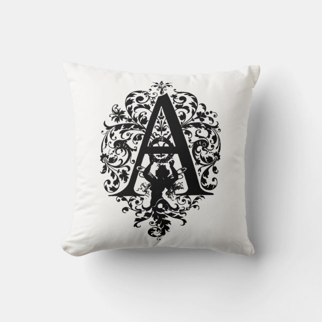 Monogram A Initial Black and White Floral Pattern Kissen (Vorderseite)