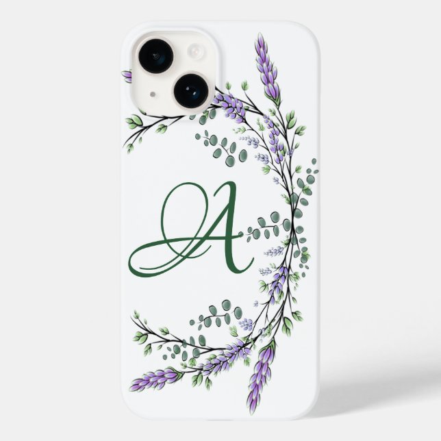 Monogram A Lavender Eucalyptus Case-Mate iPhone Ca 14 Hülle (Rückseite)