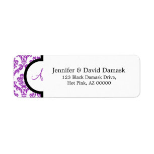 Monogram A Lila Damask Address Labels