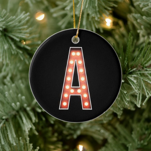 Monogram A Marquee Lights Personalisiert Keramik Ornament (Baum)