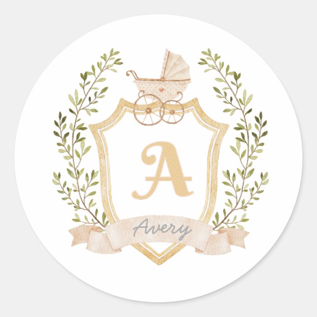 Monogram A | Neutrale Geburtsankündigung Runder Aufkleber (Vorderseite)
