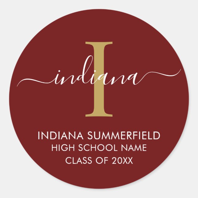 Monogram Abschluss 2025 Modernes Grad Party Custom Runder Aufkleber (Vorderseite)