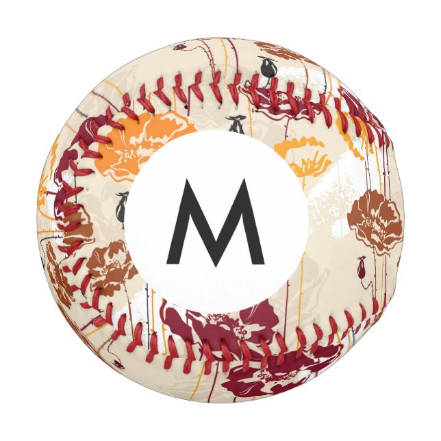 Monogram Abstract Elegance Blumenmuster 4 Baseball (Vorderseite Links)