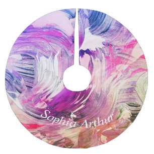 Monogram Abstrakt Art Lila Pink Blue Polyester Weihnachtsbaumdecke