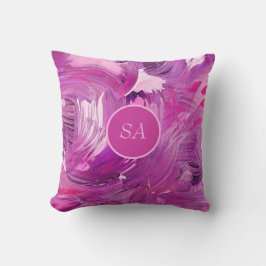 Monogram Abstrakt Art Lila Pink Pinselstriche Kissen