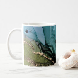 Monogram Abstrakt Black Aquamarin Green Gold Coffe Kaffeetasse