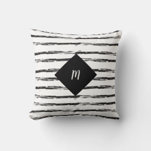 Monogram Abstrakt Black Brush Grunge Stripes ART Kissen