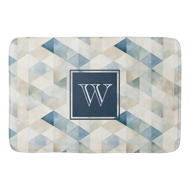 Monogram Abstrakt Blue Tranquil Beach Pattern Bath Badematte (Vorderseite)