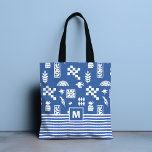 Monogram Abstrakt Geometric Bird Floral Blue Tasche<br><div class="desc">Monogram Abstrakt Geometric Bird Floral Blue Girly Chic Tote Bag bietet eine stilvolle moderne,  abstrakt-weiße,  groovy geometrische,  Retro-Matisse Blüte mit Regenbogen und Vögeln in Blau und Weiß mit Ihrem individuellen personalisierten Monogramm unten. Perfekt zum Geburtstag,  Muttertag,  Weihnachtsgeschenke,  Feiern und vieles mehr. Erstellt von Evco Studio www.zazzle.com/store/evcostudio</div>