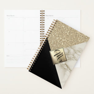 Monogram Abstrakt Gold Glitzer und Marmor Planer