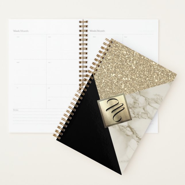 Monogram Abstrakt Gold Glitzer und Marmor Planer (Anzeige)
