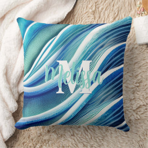 Monogram Abstrakt Waves in blau und grün Kissen