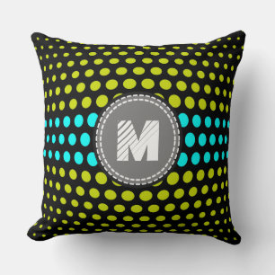 Monogram Acid green & Aqua Polka Dots Muster Kissen