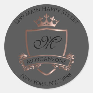 Monogram Address Crown Royal Gray Rose UAWG Runder Aufkleber