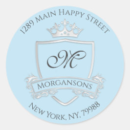 Monogram Address Crown Royal Silver Gray Runder Aufkleber