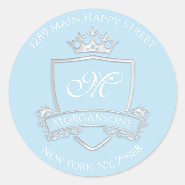 Monogram Address Crown Royal Silver Ocean UAWG Runder Aufkleber (Vorderseite)