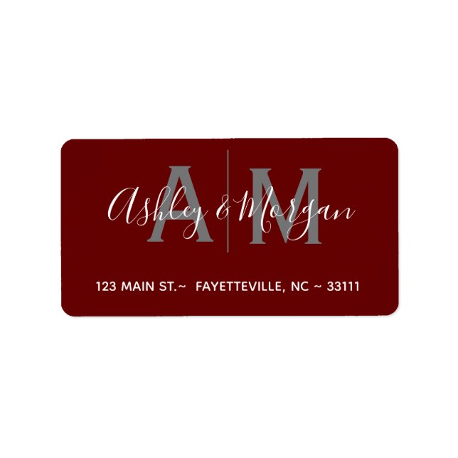 Monogram-Adresse des modernen Gray and Red Couple Adressaufkleber (Vorne)