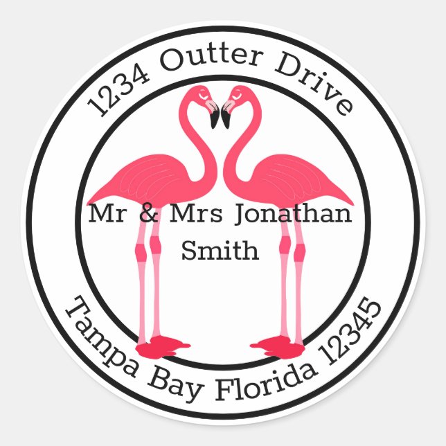 Monogram-Adresse mit Flamingos Runder Aufkleber (Vorderseite)