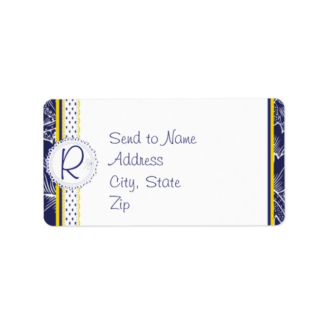 Monogram-Adresse von Royal Blue und Yellow Sunflow Adressaufkleber (Vorne)