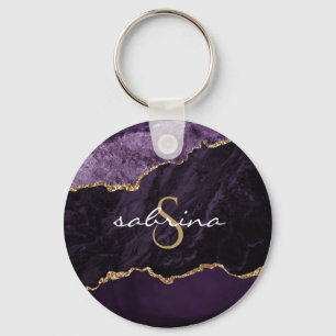 Monogram Agate Geode Lila Gold Schlüsselanhänger
