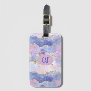 Monogram Agate Glitzer Trendy Blue Pink Lila Gepäckanhänger