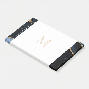 Monogram Agate Navy Blue Gold Glitzer Gemstone Post-it Klebezettel