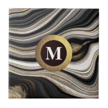 Monogram Agate Schwarz-weiß Gold