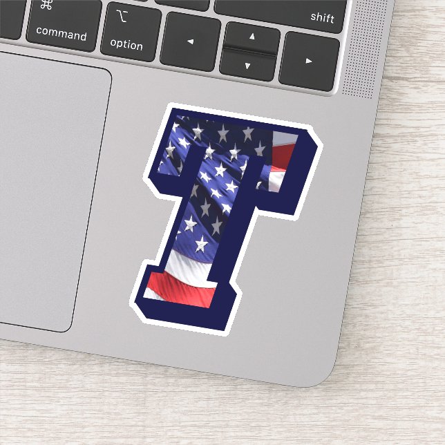 Monogram American Flag Letter T Initial USA Text Aufkleber (Detail)